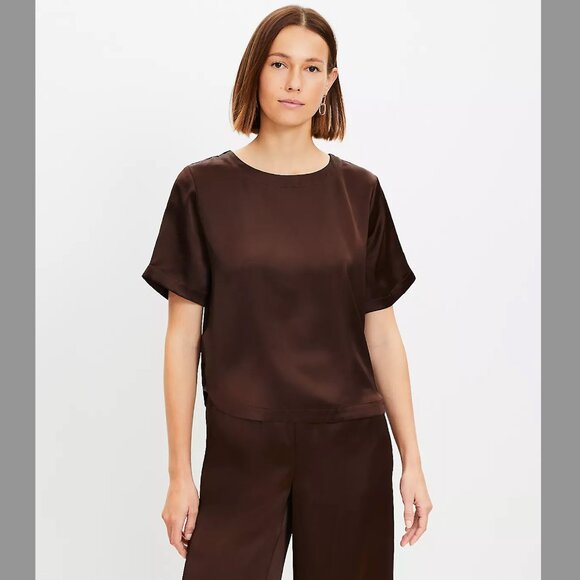 LOFT Brown Satin Blouse NWT - Picture 1 of 7